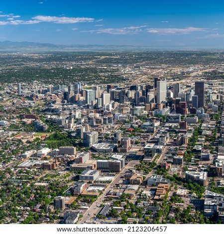 Denver Skyline aerial view to the East 