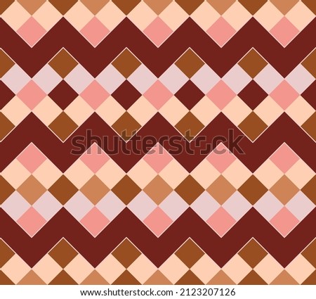 Vector, Seamless, Image in The Form of Squares of Brown and Pink, Arranged in A Zig-Zag Shape. Possible Applications in Design and Textiles