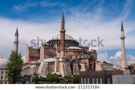 Ayasofya with blue sky, Istanbul, Turkey Royalty-Free Stock Photo #212323186