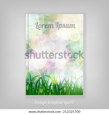 natural spring green Background With Green Grass And bokeh lights cover design. Abstract spring stationery design.