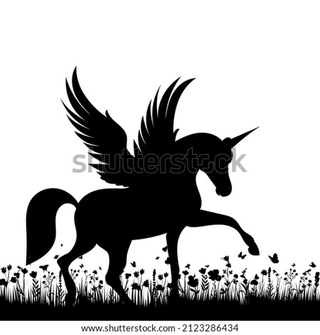 pegasus on the grass silhouette, isolated vector
