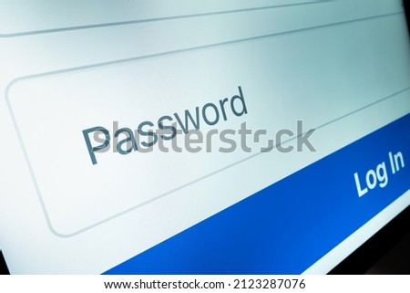 password field on computer screen. place to enter a password for authorization on a website, access to personal account on the network, social networks, e-mail, online banking service. private log In