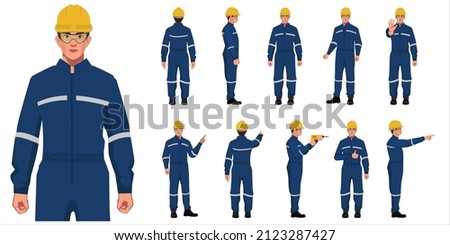 set of  industrial worker character for animation different posses flat style illustration character  isolated on white background Royalty-Free Stock Photo #2123287427
