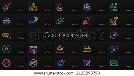 Set of Add photo, Engineering team and Energy line icons. Include Fast food, Audit, Prescription drugs icons. Approved teamwork, Approved, Market seller web elements. Electric guitar. Vector