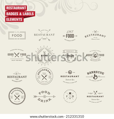 Set of badges and labels elements for restaurant Royalty-Free Stock Photo #212331310