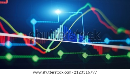 Economic growth, recession. Electronic virtual platform showing trends and stock market fluctuations