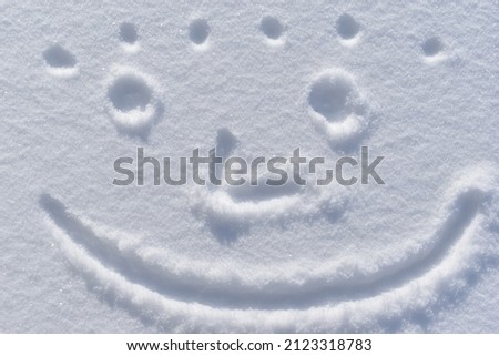 A smiling face in the snow in winter