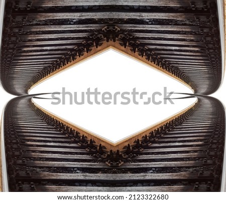 pattern of railway rails and sleepers on a white background 