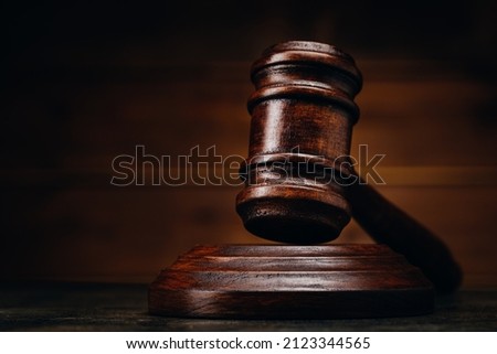 Law and justice. Wooden judge's hammer.