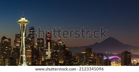 Mt Rainier And The Seattle Skyline At Dawn 