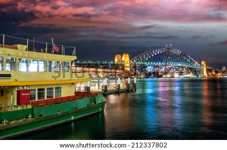 Awesome sunset over Sydney Harbour in winter season.