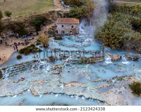 The Terme di Saturnia are a group of springs located in the municipality of Manciano in Italy, a few kilometers from the village of Saturnia. Grosseto Tuscany  Royalty-Free Stock Photo #2123424338