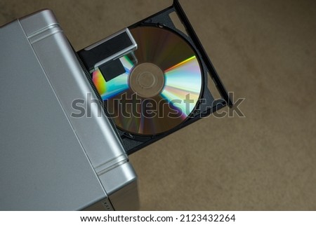 USB card reader and DVD rom, DVD rom drive, CD-ROM drive with open tray color black, dvd tray Royalty-Free Stock Photo #2123432264
