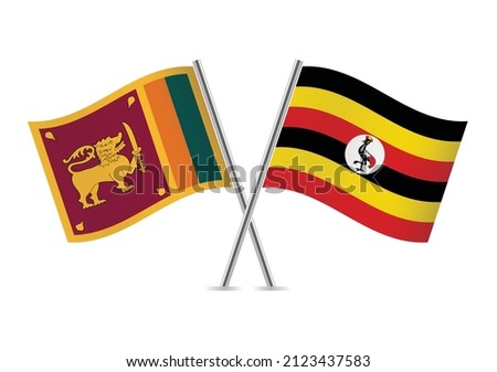 Sri Lanka and Uganda crossed flags. Sri Lankan and Ugandan flags, isolated on white background. Vector icon set. Vector illustration.
