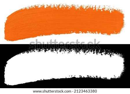 Orange stroke of paint isolated on white background with clipping mask (alpha channel) for quick isolation. Easy to selection object.