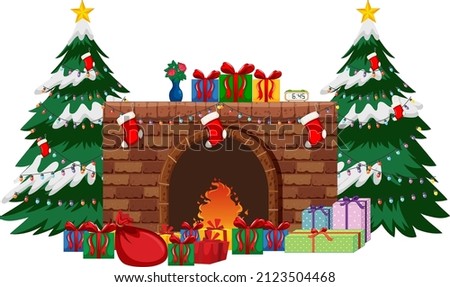 Fireplace decorated with Christmas elements illustration