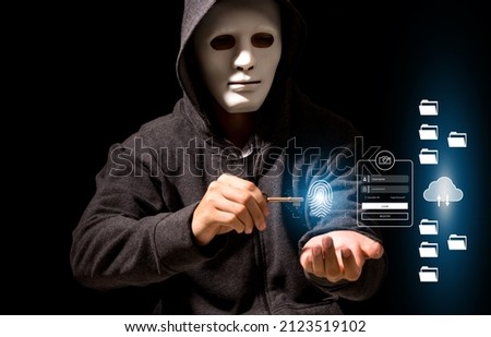 Hacker cyber attack scanner digital business password cloud document online database technology in a hood on dark background.security internet protection concept