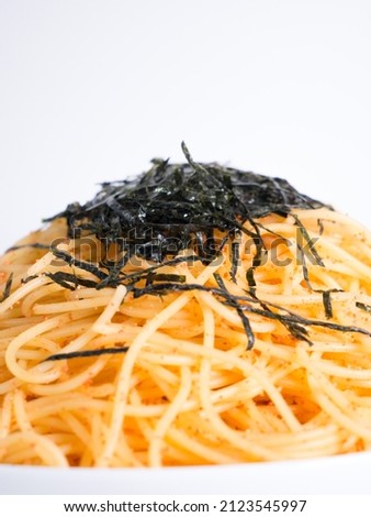 Japanese Cod roe spaghetti pasta, close up