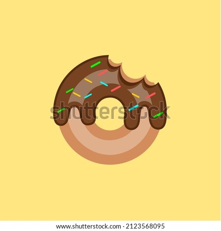 Chocolate donut with sprinkle messes illustration. Simple vector art. 