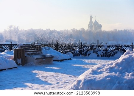 Winter landscape. Fairy-tale beauty snow-covered streets. Snowfall and cooling in tourist areas.