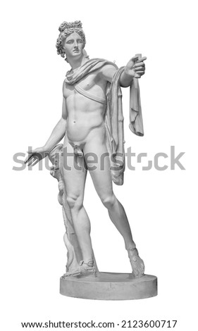 God Apollo sculpture. Ancient Greek god of Sun and Poetry Plaster copy of a marble statue isolated on white with clipping path Royalty-Free Stock Photo #2123600717