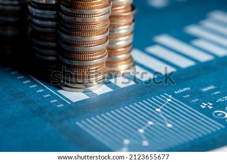 Pile of gold coins money stack in finance treasury deposit bank account saving . Concept of corporate business economy and financial growth by investment in valuable asset to gain cash revenue . Royalty-Free Stock Photo #2123655677