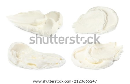 Tasty fresh cream cheese on white background Royalty-Free Stock Photo #2123665247