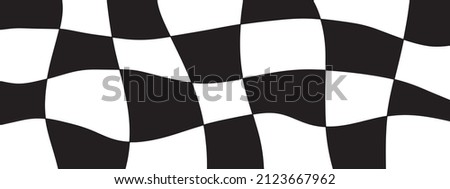 Whimsical black and white wavy checkered pattern, background. Wide panorama texture to use for backdrops, invitation, greeting cards, posters, wrapping paper, scrapbooking or banners.