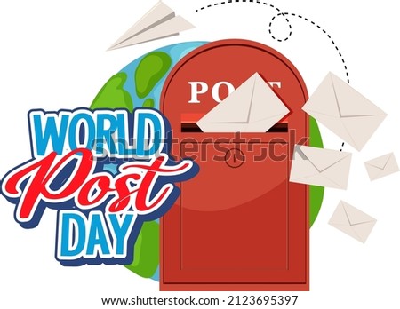 World Post Day banner with a postbox and envelopes illustration
