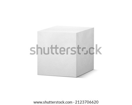 Product podium made from concrete cube isolated on a white background. Royalty-Free Stock Photo #2123706620