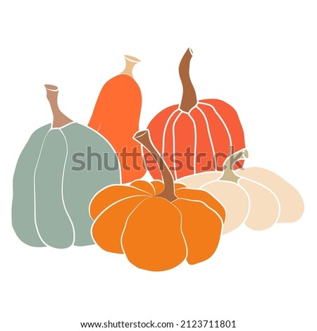 Pumpkin icon vector illustration set. Autumn Halloween or Thanksgiving pumpkin symbol in flat design, simple, outline silhouette isolated on white background