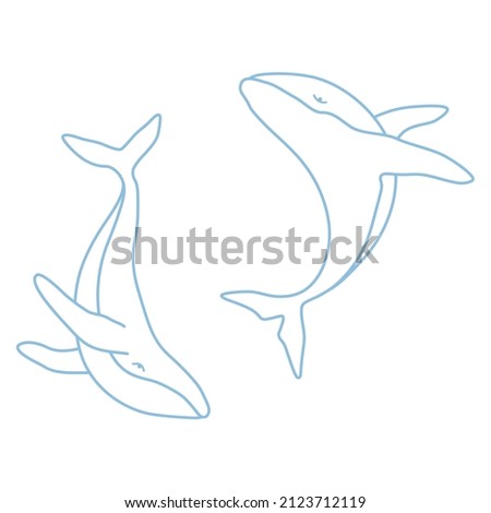 Pair of humpback whales minimalist simple outline vector logo illustration. Isolated contour whale drawing on white background