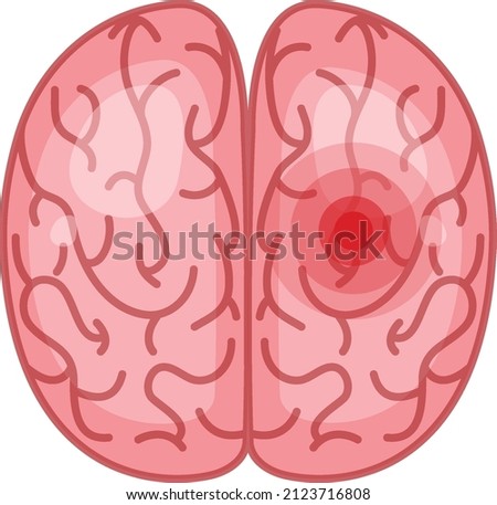 The brain has a red signal on white background illustration