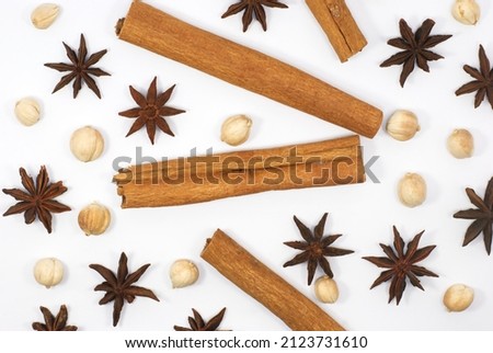 cinnamon stick and star anise isolated on white background