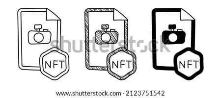 Set of hand drawn vector photos NFT in a doodle cartoon style