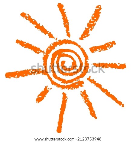 Summer funny hand drawn symbol vector sun. Like kids crayon, pastel, chalk or pencil stroke. Doodle cartoon art. Hello outdoor happy time Royalty-Free Stock Photo #2123753948