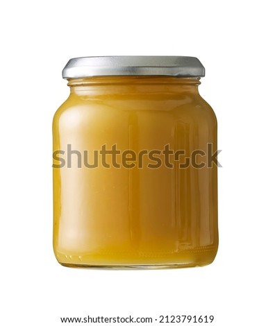 applesauce of apples in jar isolated on white Royalty-Free Stock Photo #2123791619