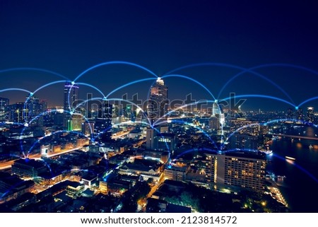 5G internet technology connecting activity in the modern city.