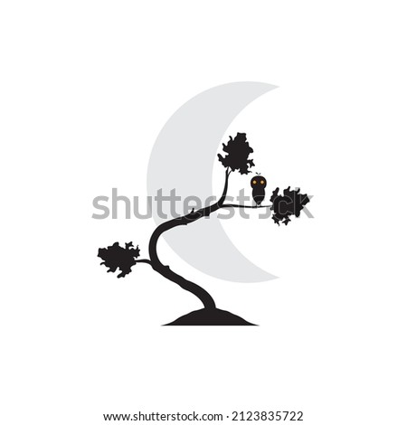 trees bonsai with owl logo design, vector graphic symbol icon illustration