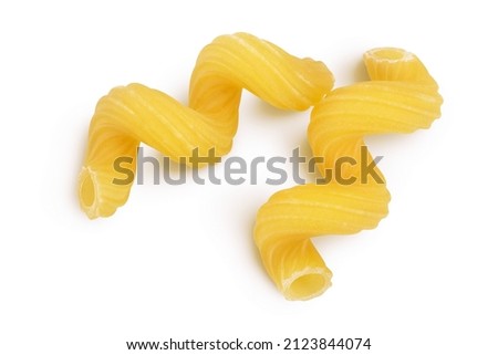 raw pasta cavatappi isolated on white background with clipping path and full depth of field. Top view. Flat lay Royalty-Free Stock Photo #2123844074