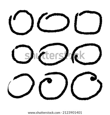 Set of hand drawn doodle line circles and oval grunge frames and borders. Black vector illustration isolated on white background
