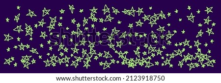 Kids Green Childish Chaotic Bright Vivid Pastel Dark Stars Background. Vibrant Violet Naive Night Stars Neon Purple Handdrawn Stars. Shiny Mint Lavender Violet Childish Pastel Naive Illustration.