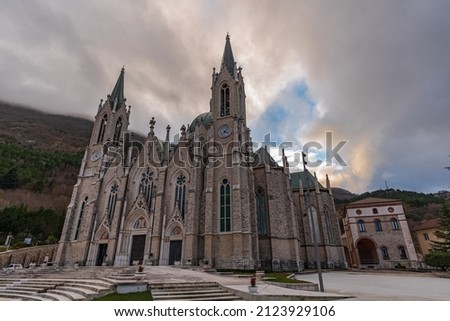 Castelpetroso, Molise. Sanctuary of the Madonna Addolorata. The sanctuary, which began with the laying of the first stone on 28 September 1890 and completed in 1975, is built in neo-Gothic.