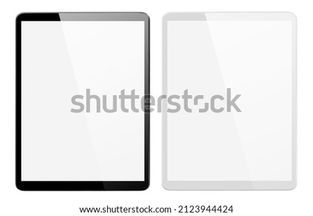 Black and white tablet computers, isolated on white background Royalty-Free Stock Photo #2123944424