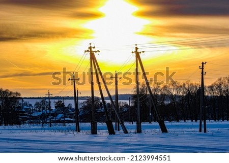Winter russian landscape at sunset