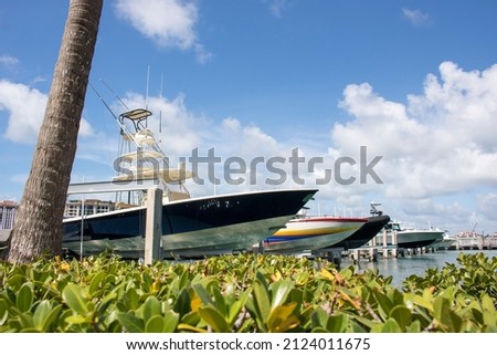 Summer landscape in Miami with boats under the blue sky