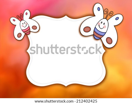 Beautiful background with cartooned butterflies and white label for text or photo-illustration