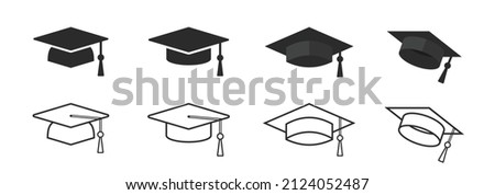 graduation cap icon, university or college graduation hat logo, student graduation cap diploma, vector illustration Royalty-Free Stock Photo #2124052487
