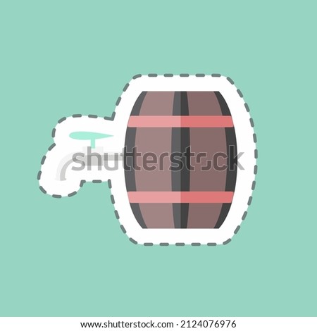 Barrel with Tap Sticker in trendy line cut isolated on blue background