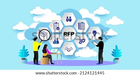 request for proposal concept concept With icons. Cartoon Vector People Illustration Royalty-Free Stock Photo #2124121445